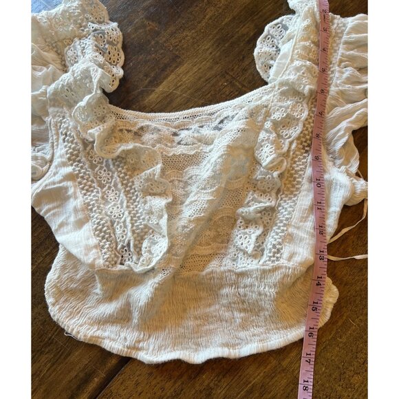 Free People Flutter Sleeve Cropped Bohemian Square Neck Top Size Small - Picture 10 of 10